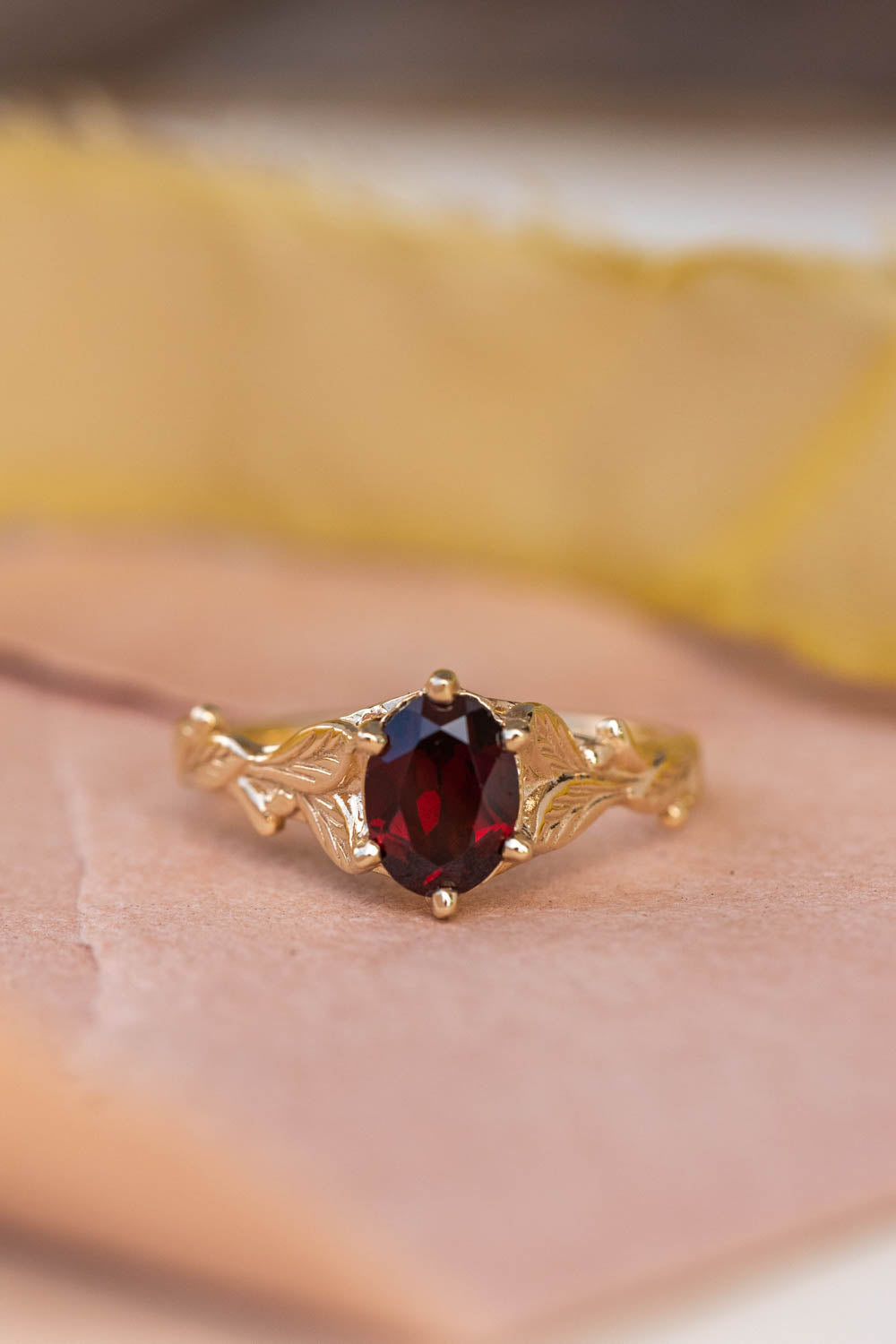 Natural garnet engagement ring, nature inspired gold engagement ring / Freesia - Eden Garden Jewelry™