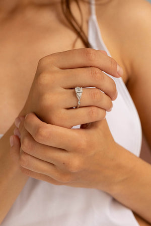 Emerald cut moissanite engagement ring, white gold diamond ring / Gloria - Eden Garden Jewelry™