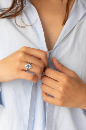 READY TO SHIP: Florentina bridal ring set in 14K white gold, natural sapphire 9x7 mm, natural diamonds, AVAILABLE RING SIZES: 6-8US - Eden Garden Jewelry™