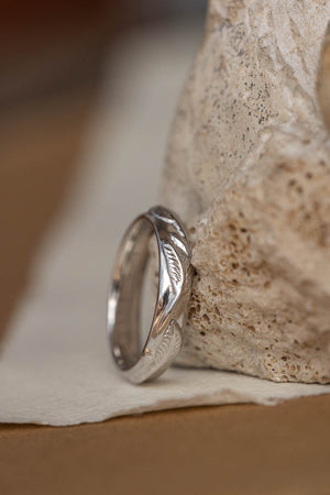 White gold nature inspired wedding band, comfort fit ring for him - Eden Garden Jewelry™