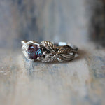 Lab alexandrite engagement ring, white gold nature themed promise ring / Cornus - Eden Garden Jewelry™