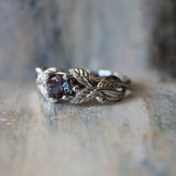 Lab alexandrite engagement ring, white gold nature themed promise ring / Cornus - Eden Garden Jewelry™