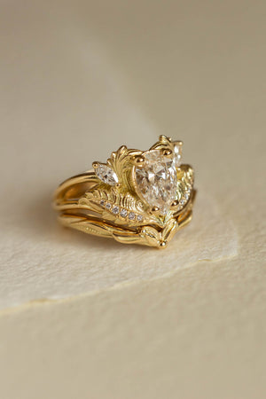 Lab grown diamond engagement ring set in yellow gold, gorgeous bridal ring set / Adonis - Eden Garden Jewelry™