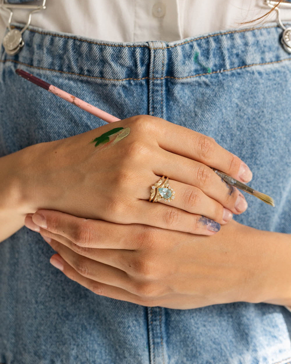 Aquamarine engagement ring, yellow gold proposal ring with diamond crown / Ariadne - Eden Garden Jewelry™