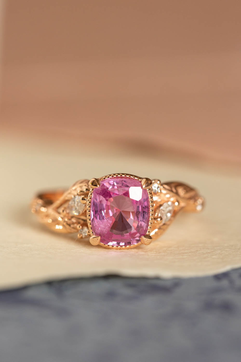 14k Rose Gold Round 6mm Morganite Pink Peach Diamond Halo Engagement R –  Brilliant Facets