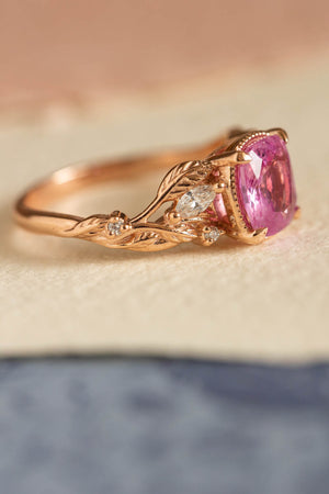 Pink Sapphire Rose Cut and Diamond Flower Earrings 18K Yellow