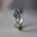 Lab alexandrite engagement ring, white gold nature themed promise ring / Cornus - Eden Garden Jewelry™