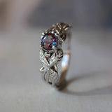 Lab alexandrite engagement ring, white gold nature themed promise ring / Cornus - Eden Garden Jewelry™