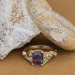 READY TO SHIP: Patricia ring in 14K yellow gold, lab alexandrite emerald cut 8x6 mm, accent moss agates and salt&pepper diamonds, AVAILABLE RING SIZES: 6-8US - Eden Garden Jewelry™