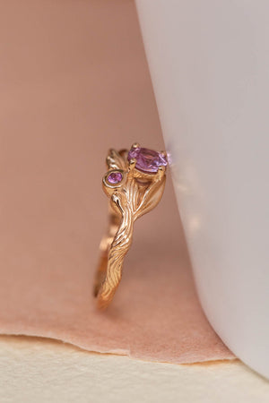 Pink sapphires engagement ring, olive branch gold ring with sapphires / Olivia - Eden Garden Jewelry™