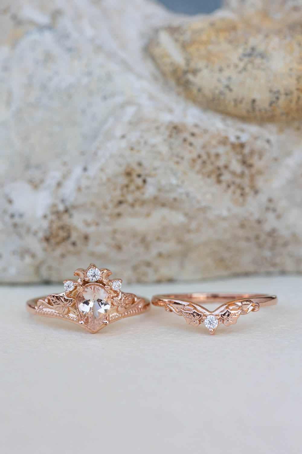 Peach pink morganite engagement ring, rose gold proposal ring with diamond crown / Ariadne - Eden Garden Jewelry™