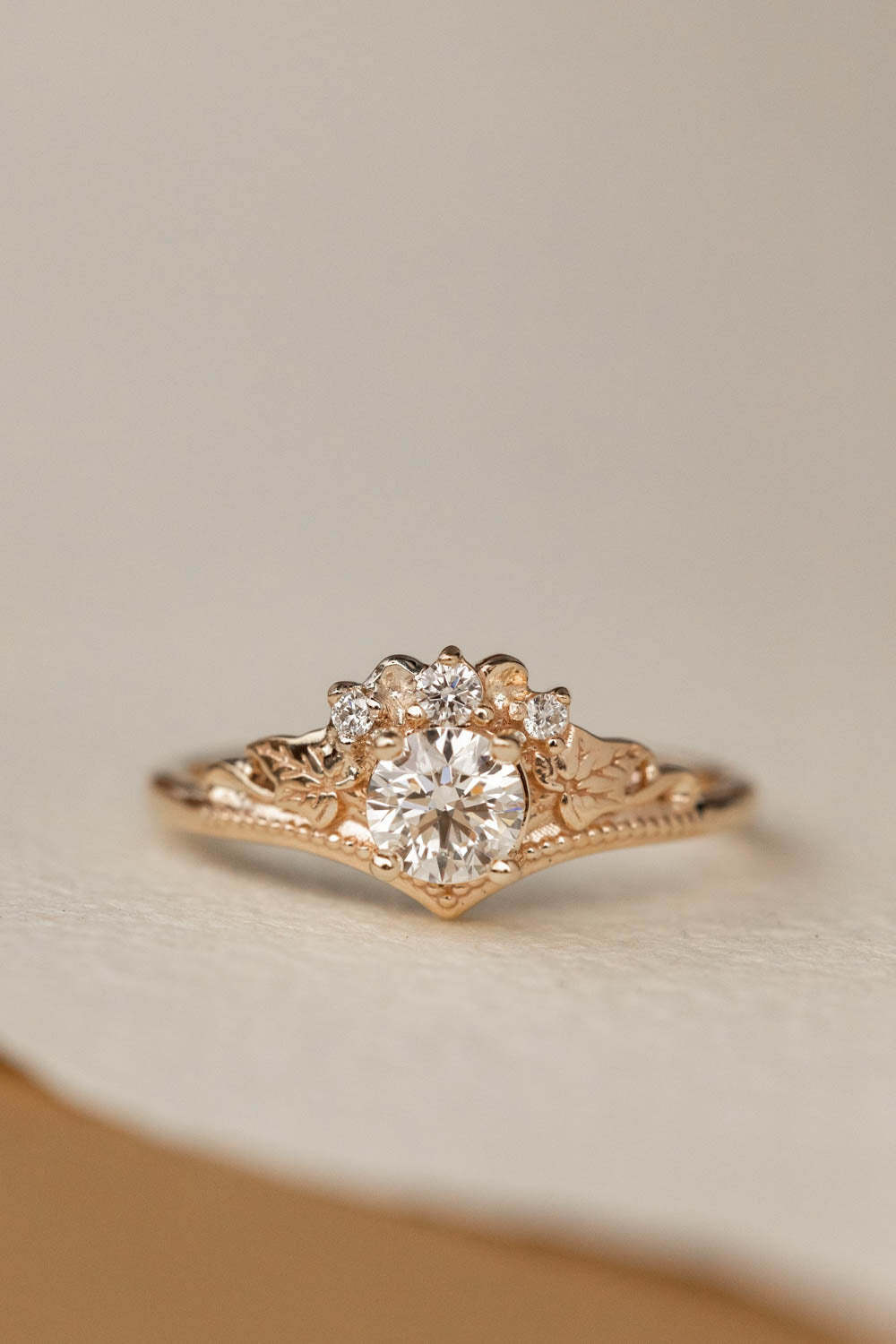 Round lab grown diamond engagement ring, nature inspired proposal ring / Ariadne - Eden Garden Jewelry™