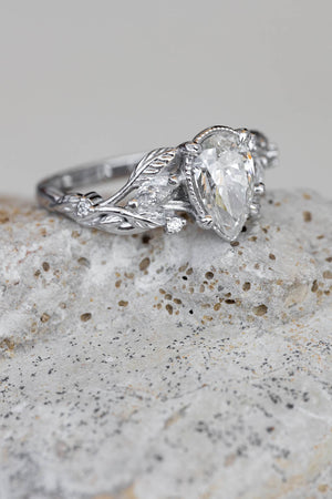 READY TO SHIP: Patricia ring in 14K white gold, lab grown diamond pear cut 8x6 mm, accent lab grown diamonds, AVAILABLE RING SIZES: 6-8US - Eden Garden Jewelry™