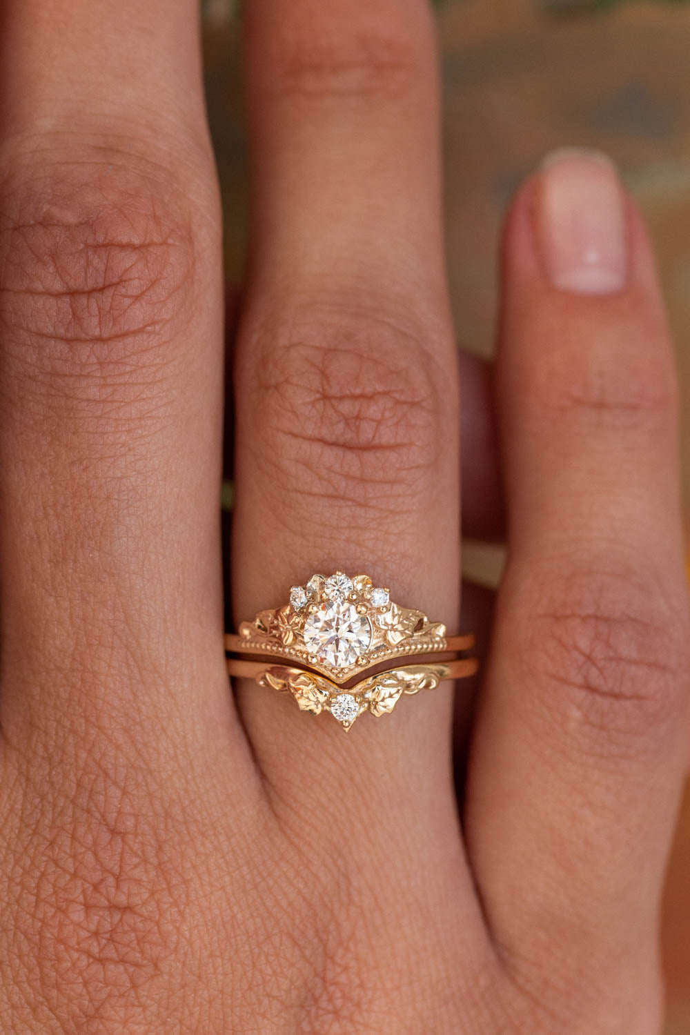READY TO SHIP: Ariadne bridal ring set in 14K yellow gold, lab grown diamond round cut 5 mm, lab grown diamonds, RING SIZE - 7 US - Eden Garden Jewelry™
