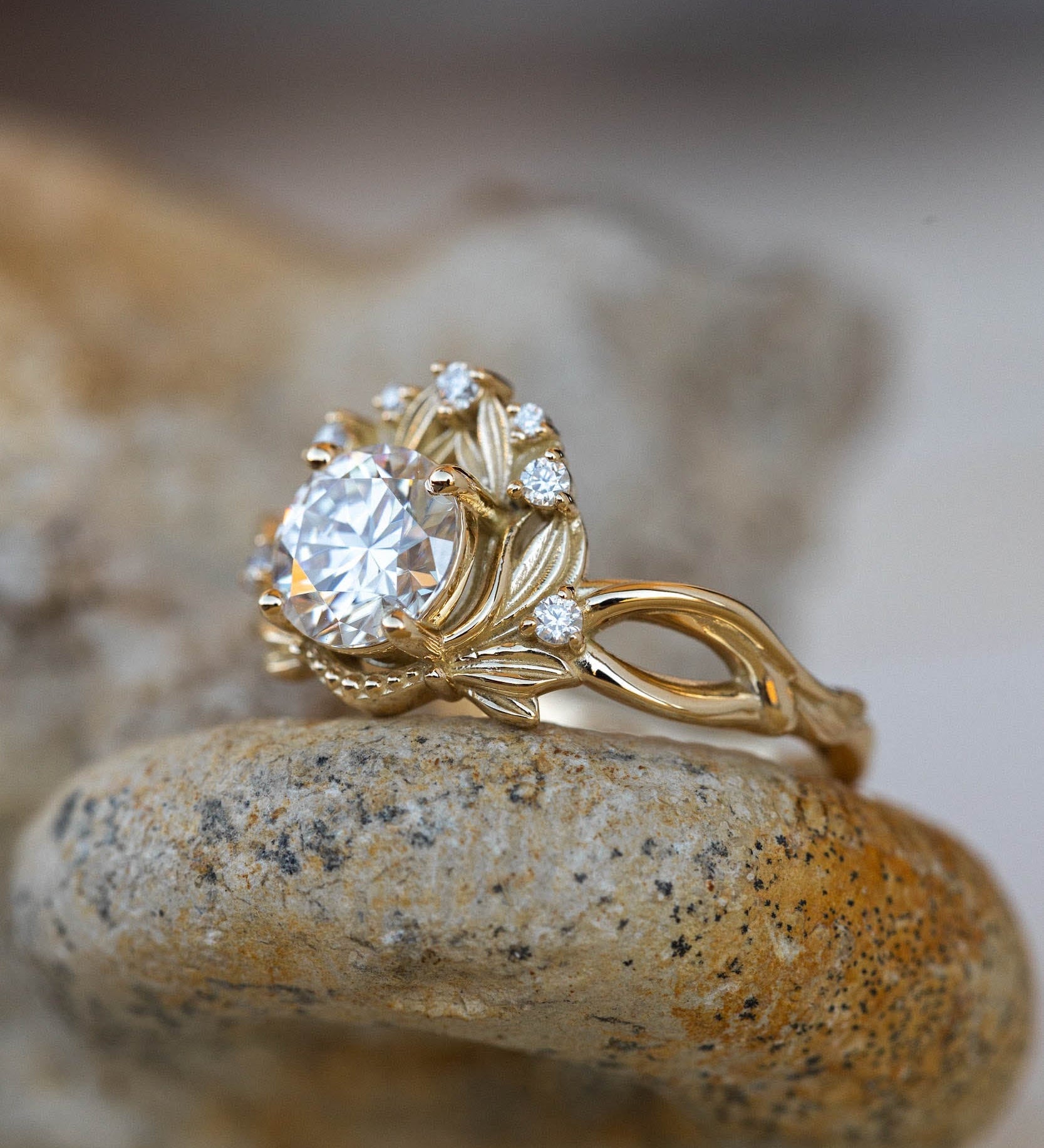 Moissanite nature inspired engagement ring, vintage style proposal ring / Nika - Eden Garden Jewelry™