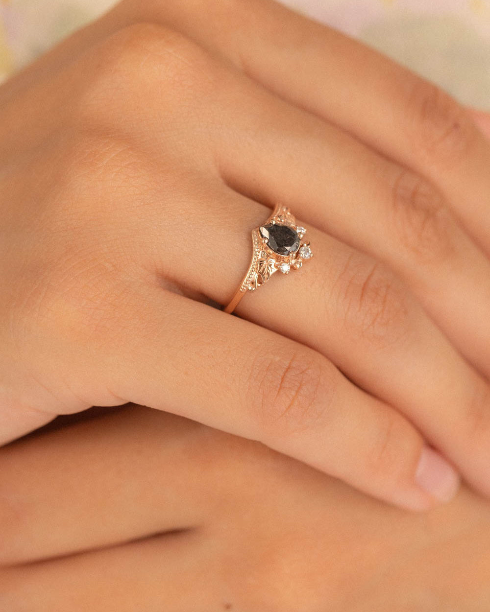 Pear cut salt & pepper diamond bridal ring set / Ariadne - Eden Garden Jewelry™