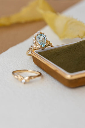 Aquamarine engagement ring, yellow gold proposal ring with diamond crown / Ariadne - Eden Garden Jewelry™