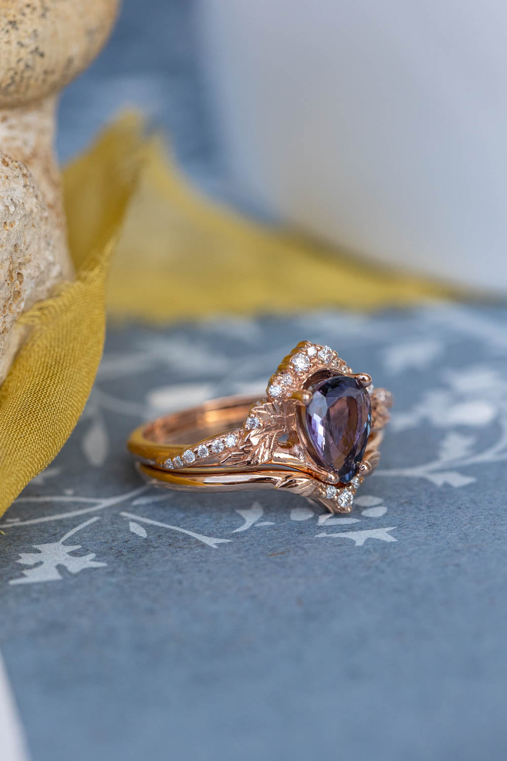 Tanzanite engagement ring set, gold leaves and diamonds proposal ring / Amelia - Eden Garden Jewelry™