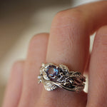 Lab alexandrite engagement ring, white gold nature themed promise ring / Cornus - Eden Garden Jewelry™