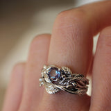 Lab alexandrite engagement ring, white gold nature themed promise ring / Cornus - Eden Garden Jewelry™