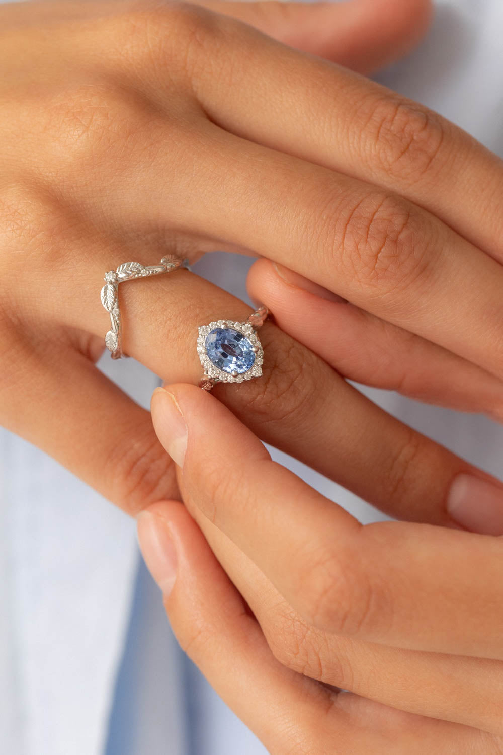 Florentina | custom bridal ring set with oval cut gemstone 9x7 mm - Eden Garden Jewelry™