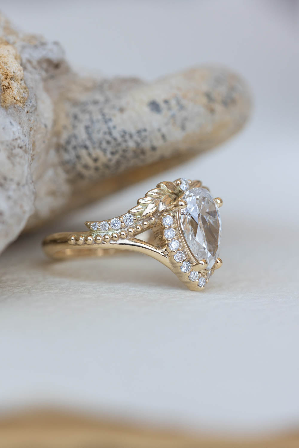 READY TO SHIP: Lyonella ring in 14K yellow gold, lab grown diamond pear cut 9x6* mm, accents lab grown diamonds, AVAILABLE RING SIZES: 6-8US - Eden Garden Jewelry™