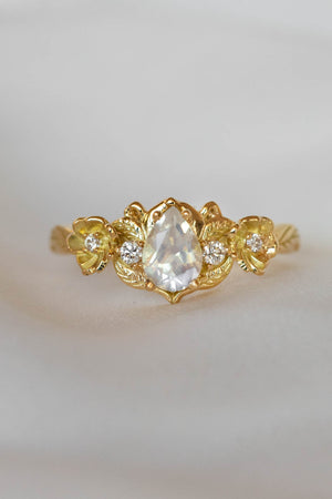 Adelina | bridal ring set with pear cut gemstone, version 2 - Eden Garden Jewelry™