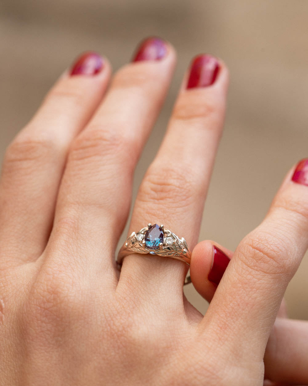 READY TO SHIP: Wisteria in 14K white gold, pear alexandrite 7x5 mm, accent natural diamonds, RING SIZE 7.5 - 10.5 US - Eden Garden Jewelry™
