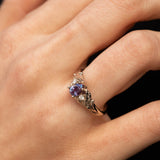 Pear alexandrite ring with diamonds, leaf engagement ring / Wisteria - Eden Garden Jewelry™