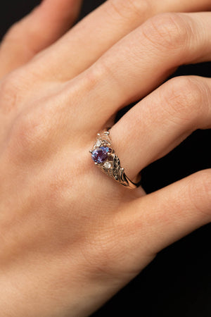 READY TO SHIP: Wisteria in 14K white gold, pear alexandrite 7x5 mm, diamonds, AVAILABLE RING SIZES - 5US, 6US, 7US, 8 US, 9US - Eden Garden Jewelry™