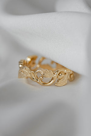 READY TO SHIP: Oak leaves and acorns wedding ring in 14K yellow gold, AVAILABLE RING SIZES - 5.5, 8.5 US - Eden Garden Jewelry™
