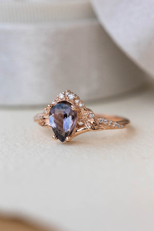 READY TO SHIP: Amelia ring in 14K rose gold, natural tanzanite 9x6 mm, moissanites, RING SIZE - 7 US - Eden Garden Jewelry™