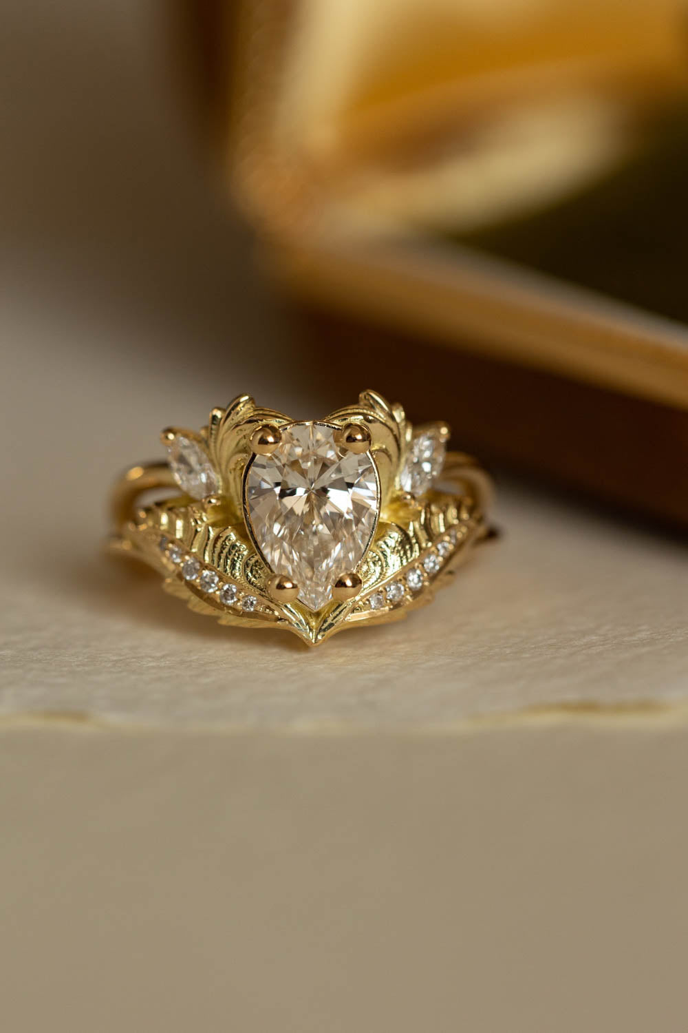Lab grown diamond engagement ring set in yellow gold, gorgeous bridal ring set / Adonis - Eden Garden Jewelry™