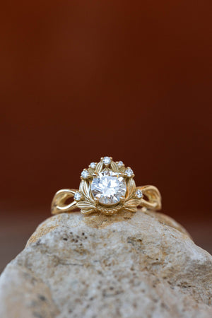 1 carat moissanite engagement ring set, foliage crown bridal ring set / Nika - Eden Garden Jewelry™