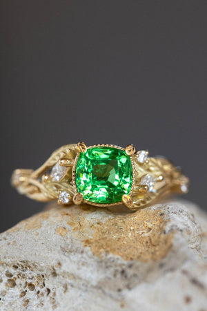 Tsavorite Diamond Ring 14K Color Engagement Ring Unique Wedding Band - Ruby  Lane