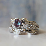 Lab alexandrite engagement ring, white gold nature themed promise ring / Cornus - Eden Garden Jewelry™