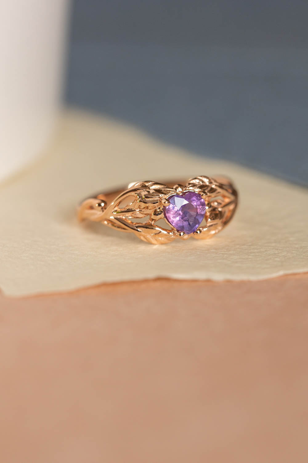 Heart sapphire twig engagement ring, rose gold ring with sapphire / Tilia - Eden Garden Jewelry™