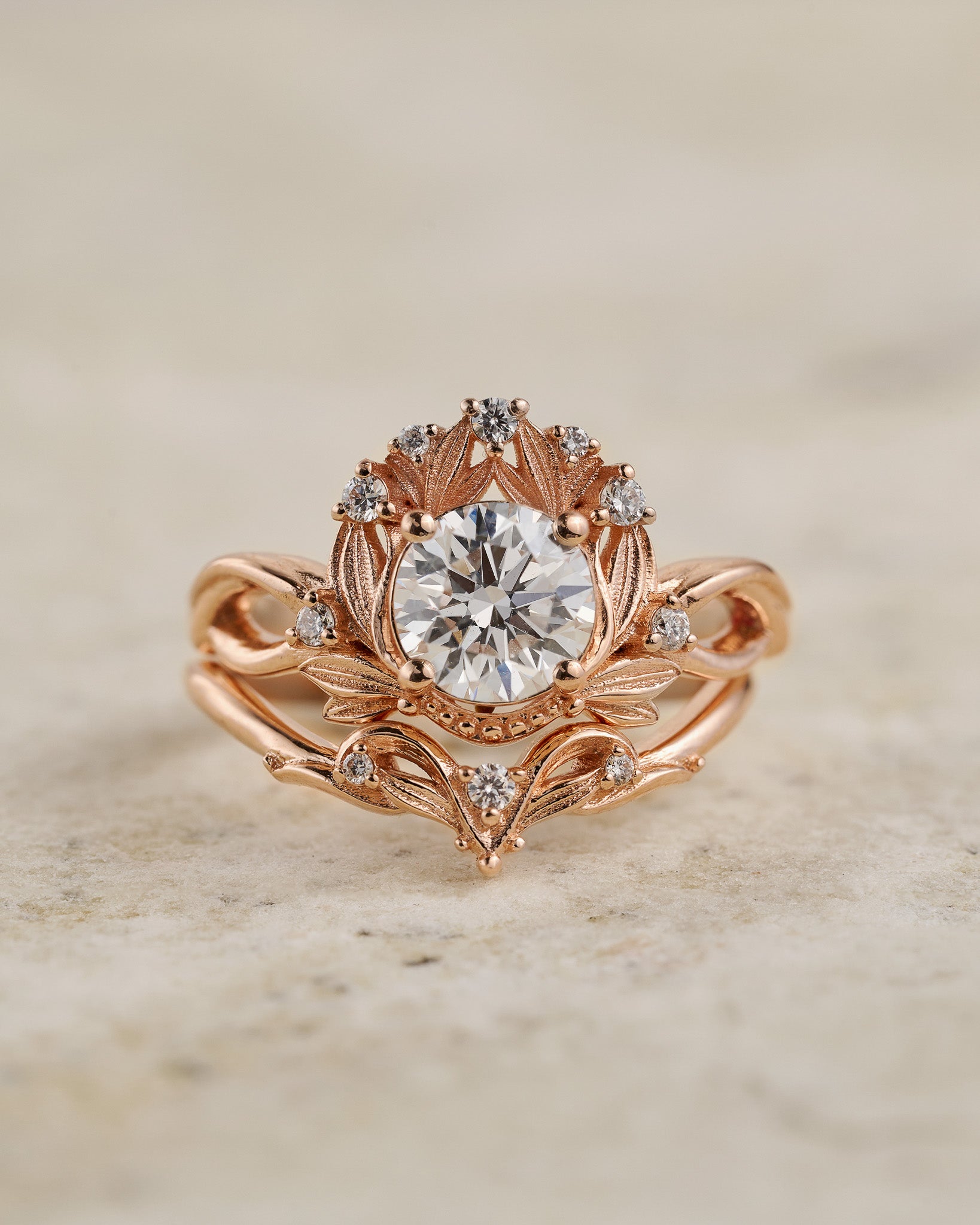 Mythology inspired bridal ring set with sparkling diamond / Nika - Eden Garden Jewelry™