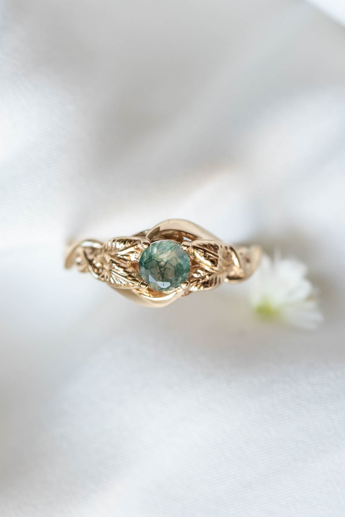 Delicate engagement ring with unique moss agate / Azalea | Eden Garden ...