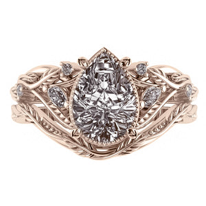 Patricia | custom bridal ring set with pear cut gemstone 10x7 mm - Eden Garden Jewelry™
