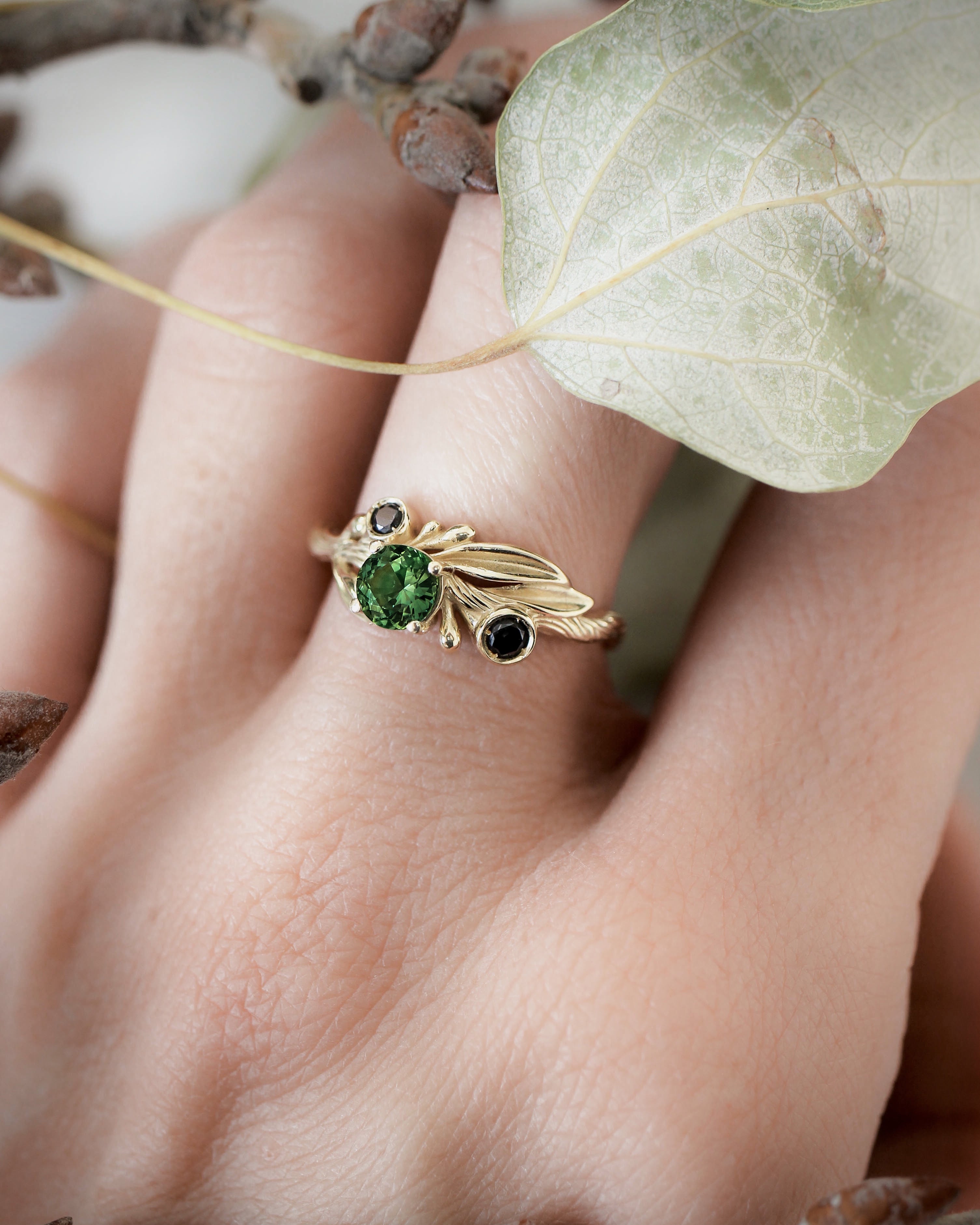 Olivia | custom ring setting, olive branch ring with 3 gemstones - Eden Garden Jewelry™