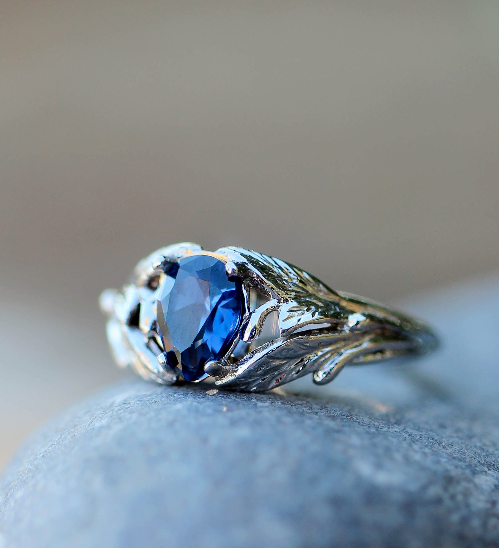 Pear cut sapphire ring, nature engagement ring / Wisteria - Eden Garden Jewelry™