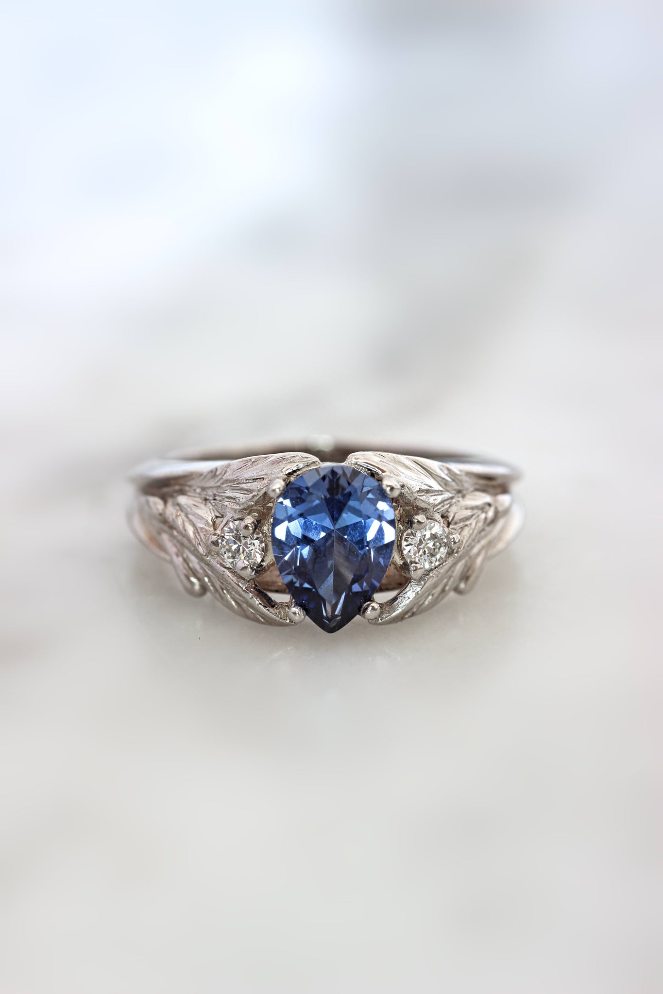 Lab sapphire and natural diamonds ring / Wisteria - Eden Garden Jewelry™