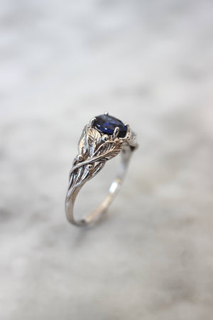 Lab sapphire engagement ring, leaves ring / Viola - Eden Garden Jewelry™