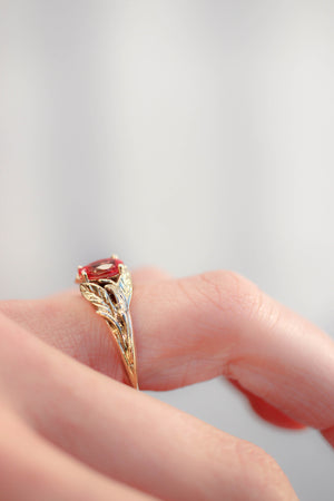 Padparadscha lab sapphire ring, leaves engagement ring / Wisteria - Eden Garden Jewelry™