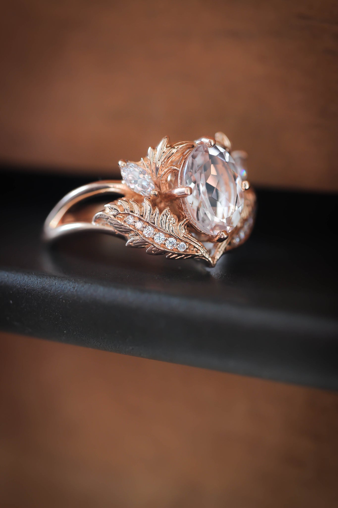 Morganite and diamonds engagement ring / Adonis - Eden Garden Jewelry™