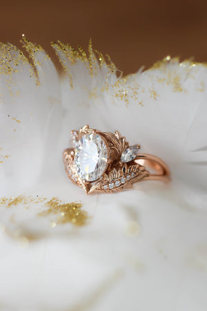 Oval moissanite engagement ring, white gold / Adonis - Eden Garden Jewelry™