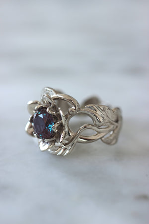Flower and alexandrite engagement ring, 1 ct gemstone / Rosalia - Eden Garden Jewelry™