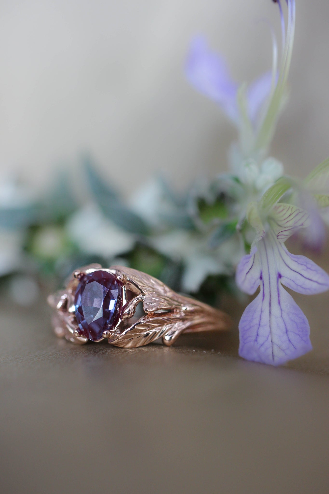READY TO SHIP: Wisteria in 18K rose gold, pear alexandrite 7x5 mm, RING SIZE - 8 US - Eden Garden Jewelry™