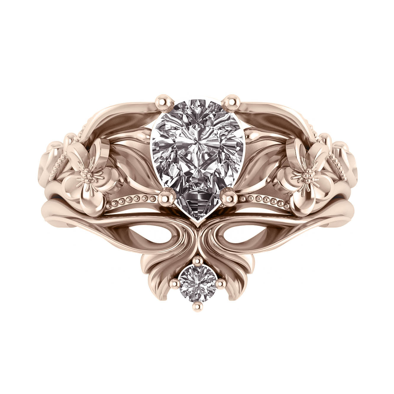 Eloise | floral bridal ring set - pear cut engagement ring & matching band - Eden Garden Jewelry™